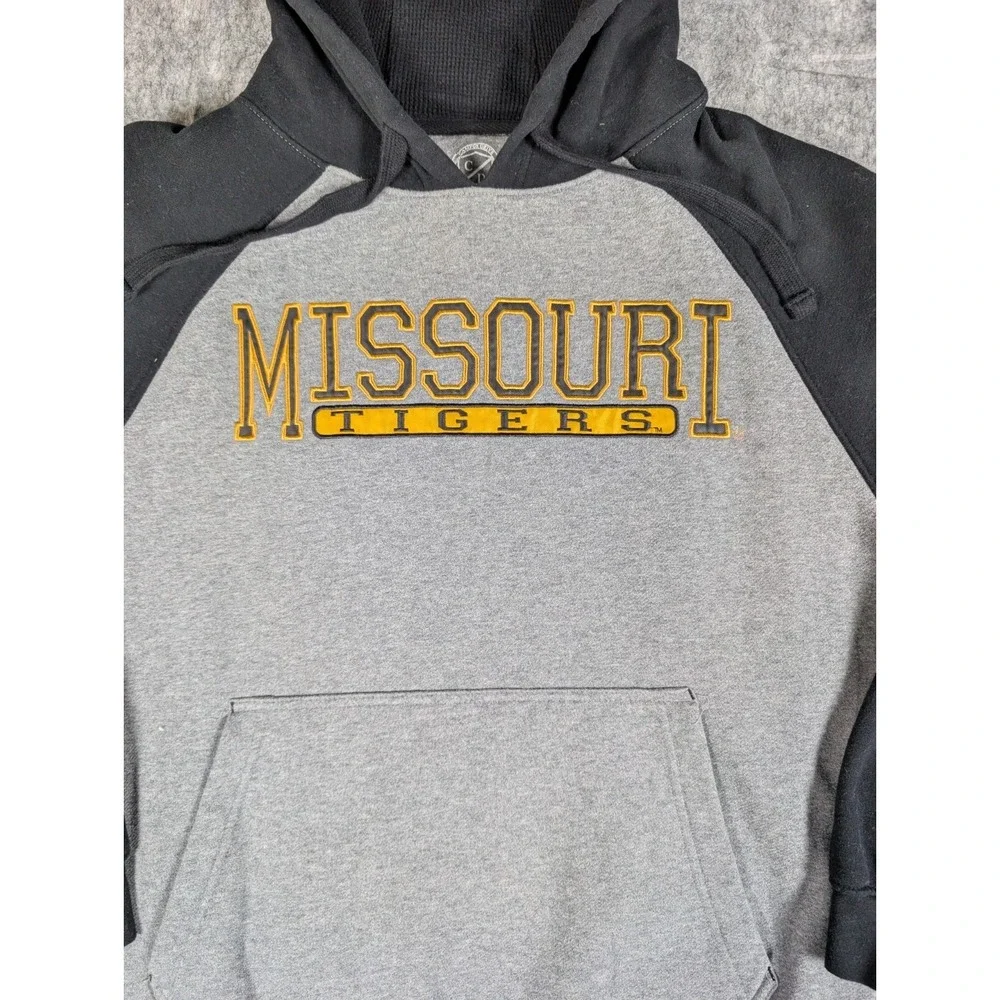 VTG Missouri Tigers‎ Black and Gray Hoodie Stitched Sweatshirt - Small